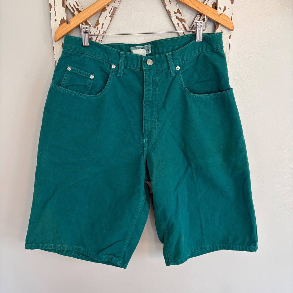 Vintage Guess Jorts Men's Jean Shorts Green Size 32 Y2K 90s Grunge USA Made
